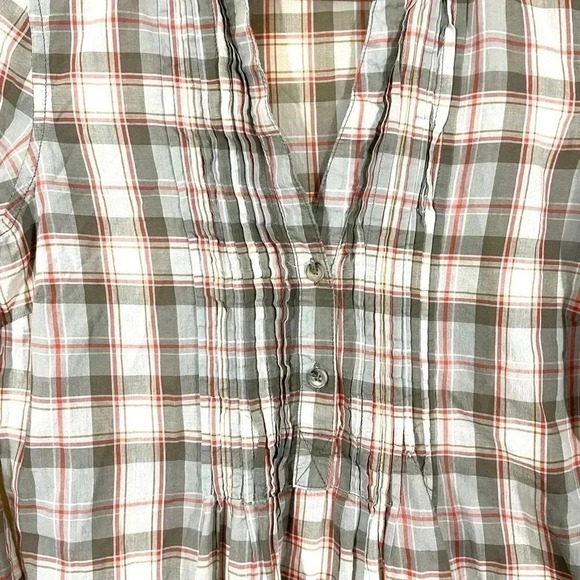 Fossil Tan Plaid Semi-Sheer Shirt Top Size Medium - Picture 4 of 6